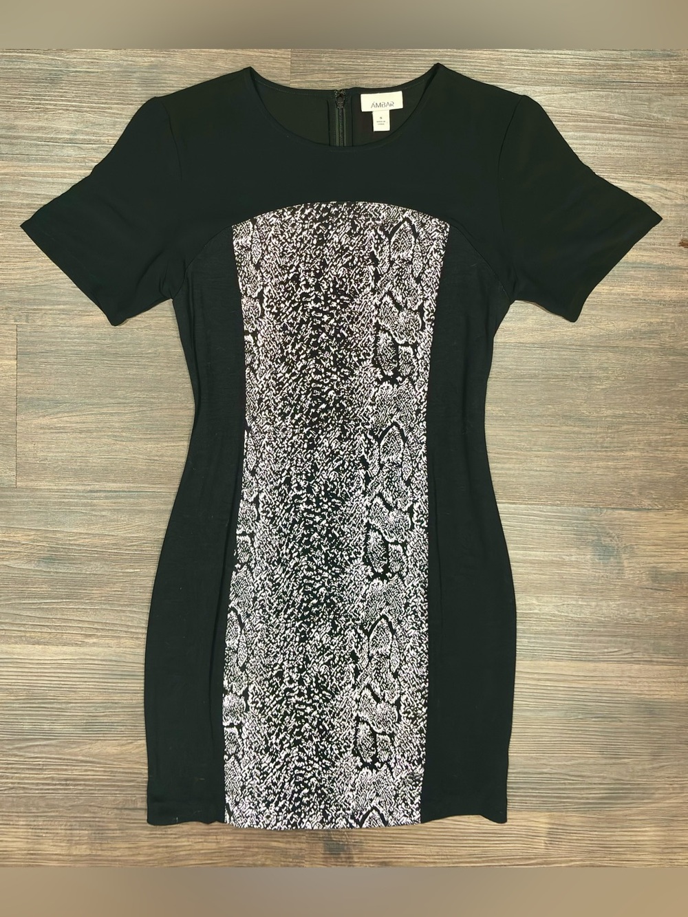 Vintage Vibe Ambar Colorblock Snake Print Bodycon Dress Black Grayscale Midi